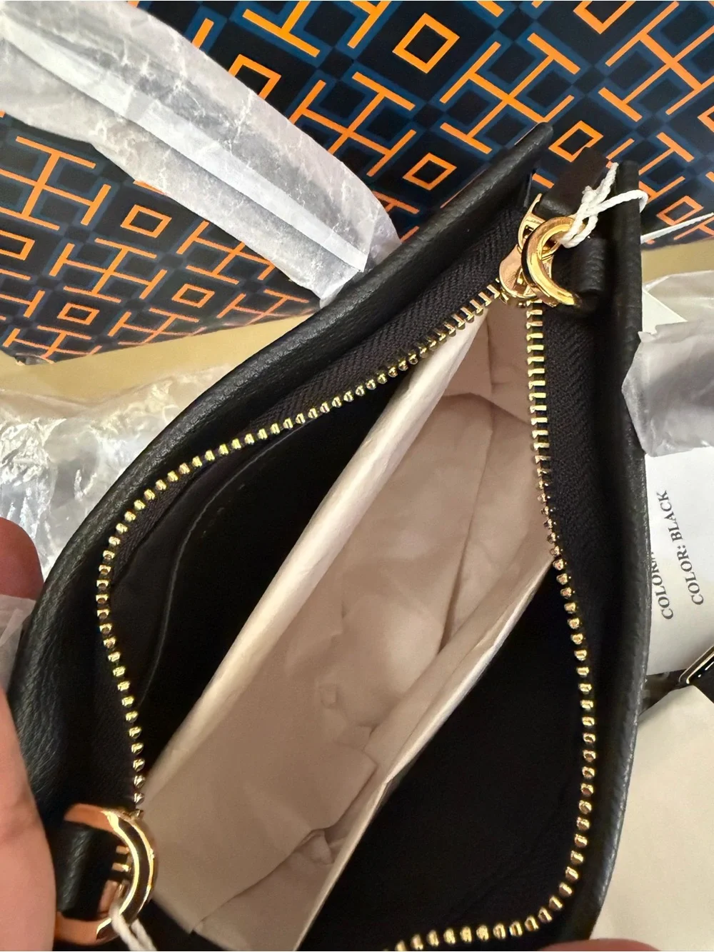 Tory Burch Black Pebbled Leather Mini Tote with Gold Logo